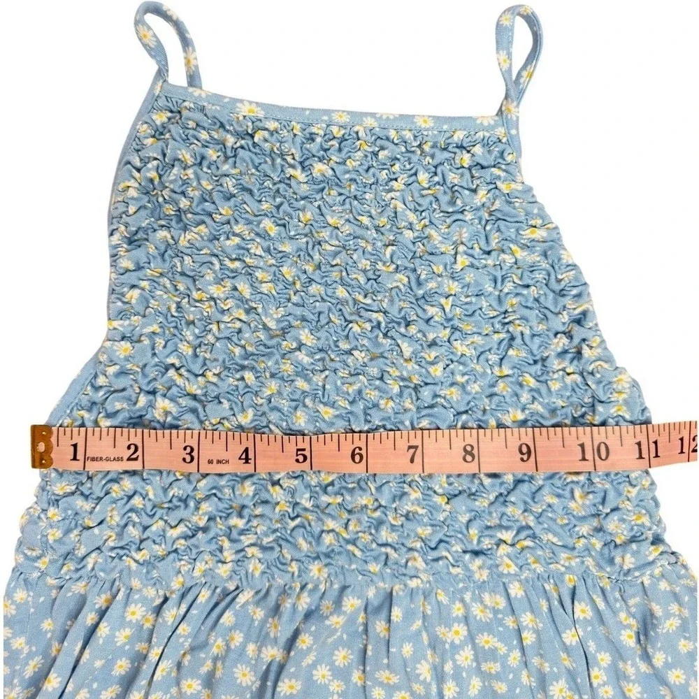 Blue Daisy Floral‎ Smocked Spaghetti Strap Sundress Kids Tie Back Sleeveless